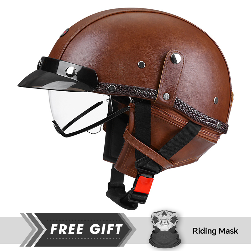 Hot Sale Leather Half Face Hel - Motorcycle Gear Store ulasan dan harga