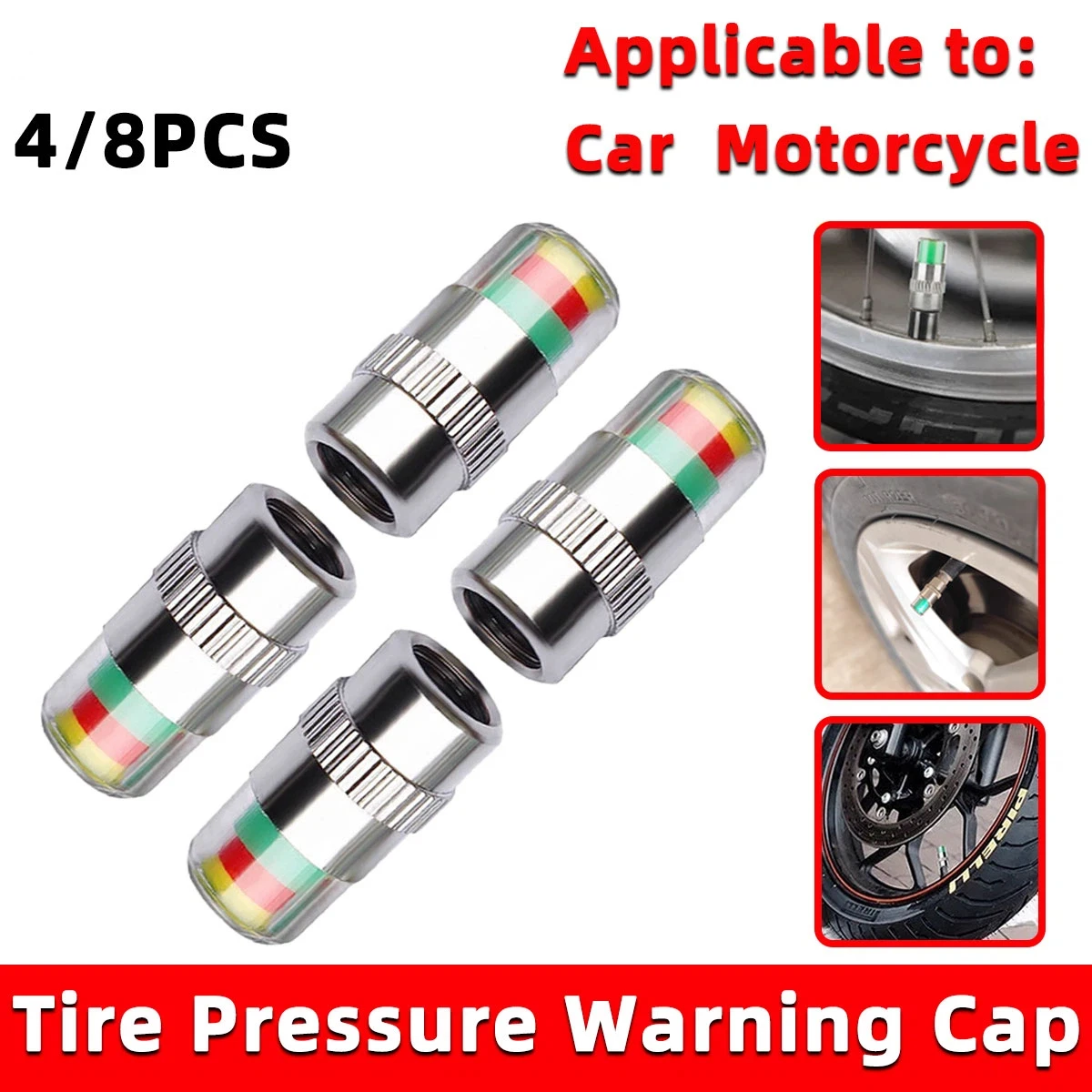 4/8PCS Car Tire Valve Caps wit - Tyre Pressure Gauge ulasan dan harga